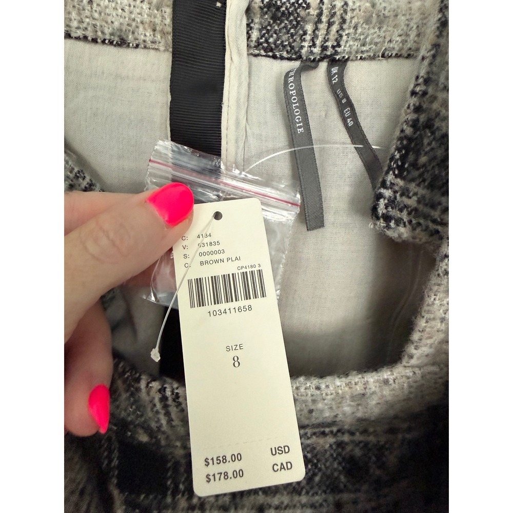 Anthropologie Plaid Mini Pinafore Romper Dress Brown Cream Jumper Size 8 NWT - Picture 3 of 8